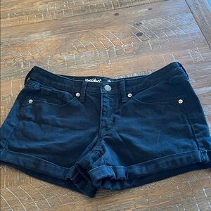 Casual Black Denim Women's Shorts with Rolled Hem